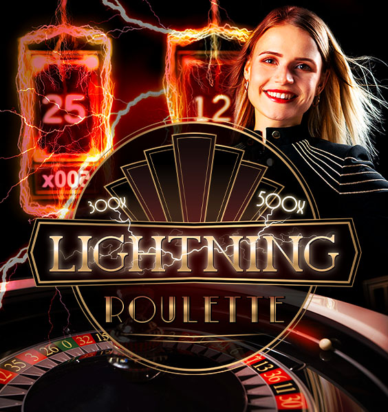 A woman smiles in front of a glowing Betway casino background featuring numbers 25 and 12 with lightning effects. The foreground shows part of a roulette wheel. The text reads Lightning Roulette with 50x and 500x multipliers, bringing the thrill of Betway Arabia to life.