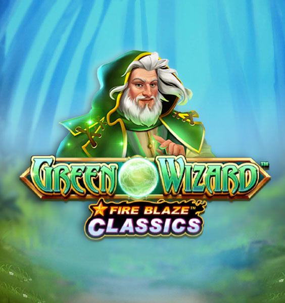 An illustration of an elderly wizard with a white beard, wearing a green robe with golden accents. The text Green Wizard and Fire Blaze Classics appears below him, set against a mystical forest backdrop, reminiscent of the magic one might find on Betway Arabia.