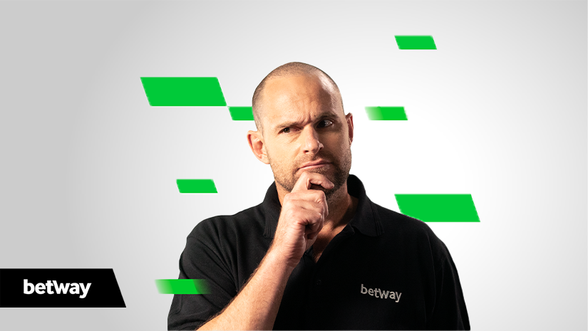 رجل أصلع يرتدي قميصًا أسود من Betway Arabia وهو يفكر ويده على ذقنه، على خلفية بيضاء بأشكال هندسية خضراء. شعار Betway يزين الزاوية اليسرى السفلية، مما يزيد من الإثارة.